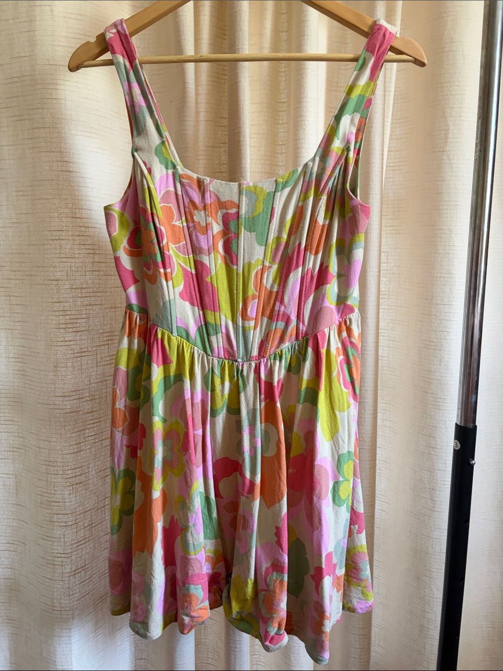 Floral Print Pink & Green Mini Dress